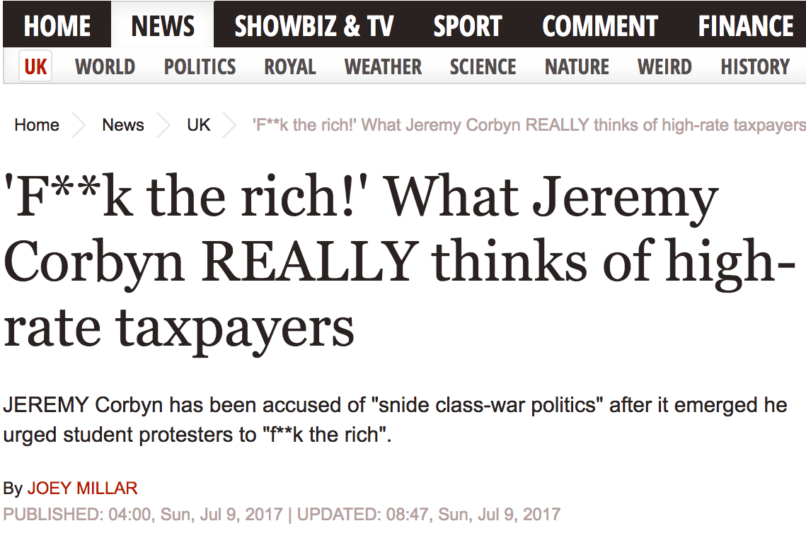 Express Corbyn Fake News Article Fuck The Rich
