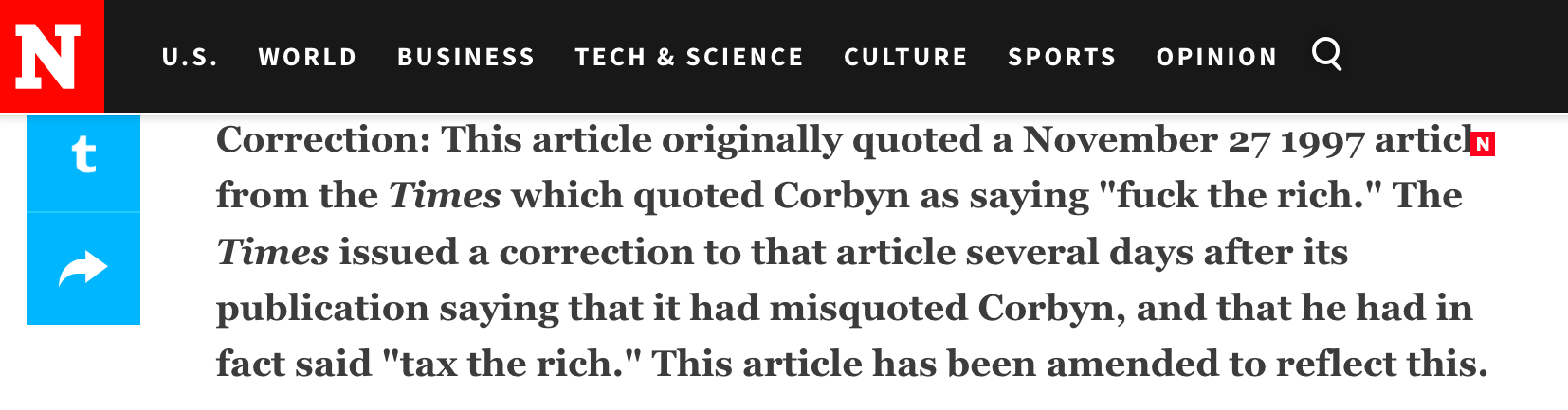 Newsweek Jeremy Corbyn The Time Fuck the Rich Correction