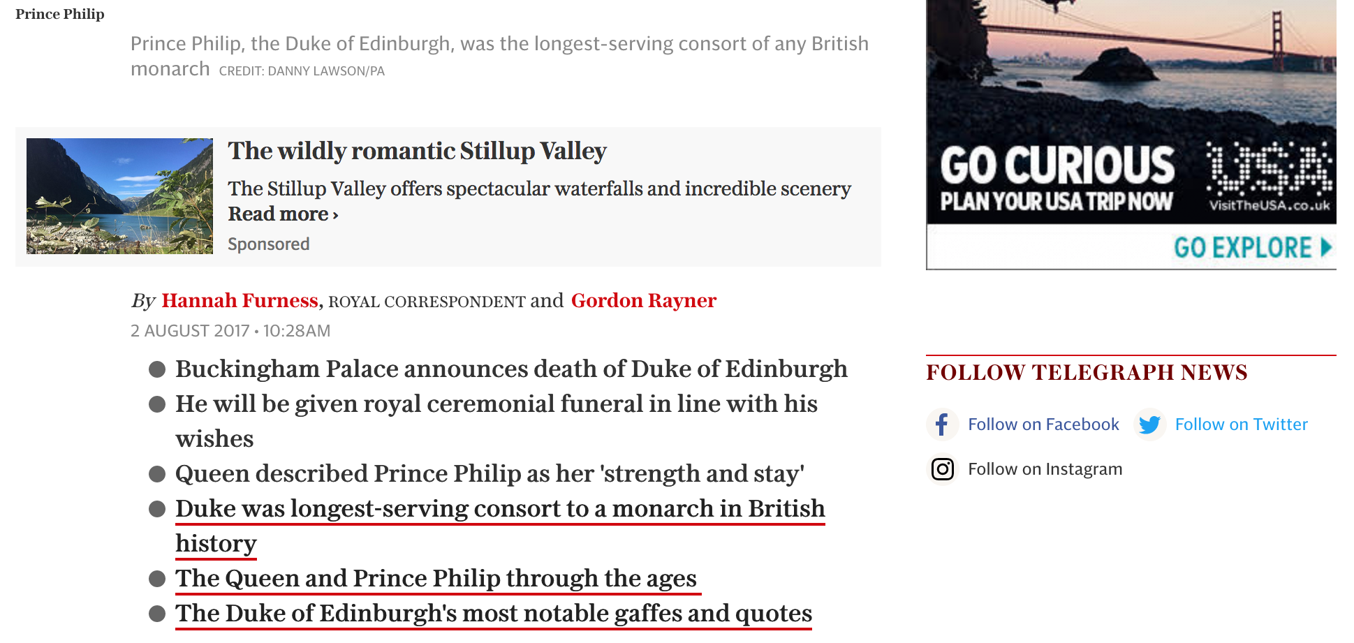 Prince Phillip Telegraph Obituary