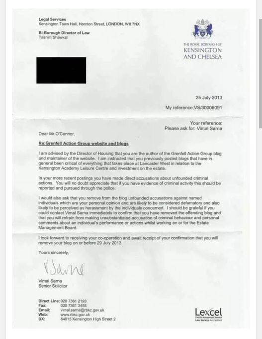 Kensington and Chelsea Tenant Management Organisation KCTMO Letter