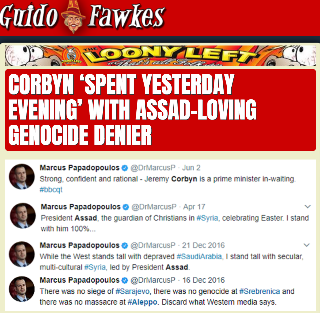 Guido Fawkes Genocide Denier Corbyn Smear