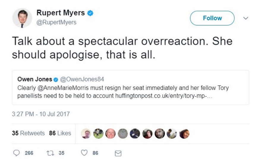 Rupert Myers Overreaction Tweet