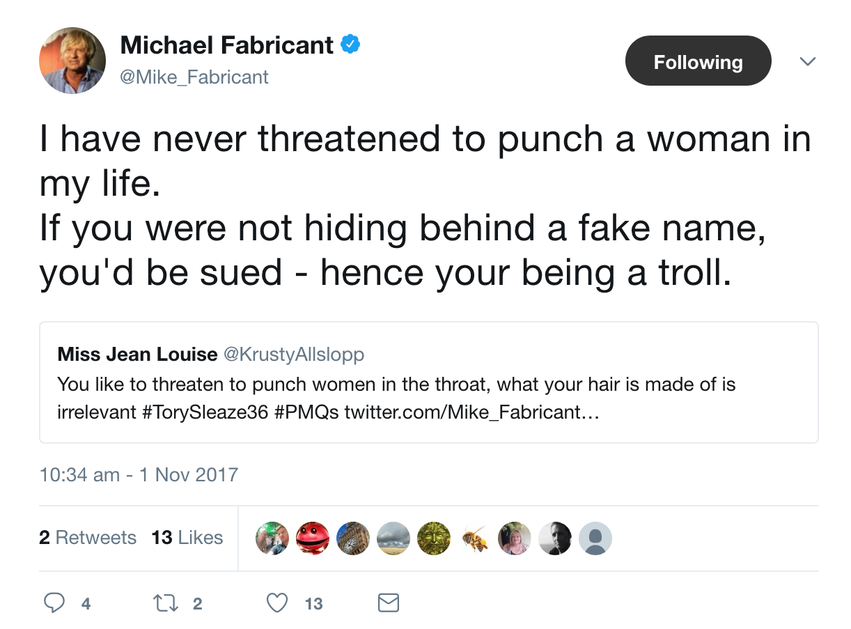 Michael Fabricant Lie Punch Woman 