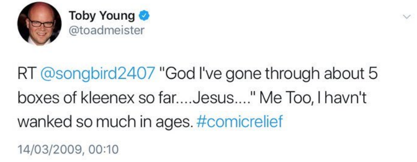 Toby Young Masturbate Comic Relief Tweet