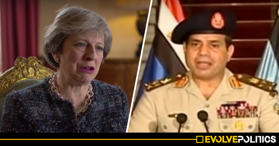 Theresa May just congratulated the BRUTAL Egyptian DICTATOR on winning sham landslide 97% election victory. Seriously.