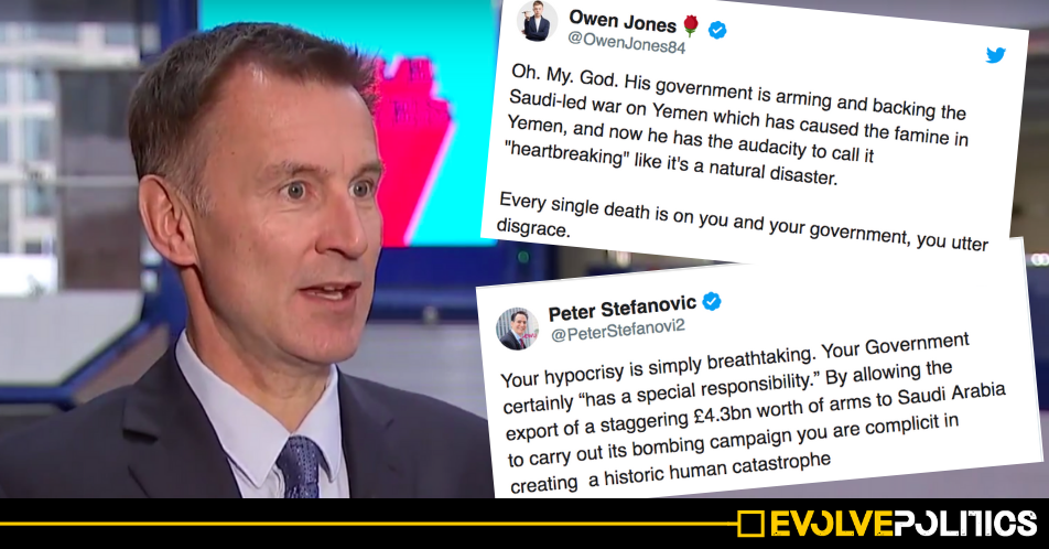 The Tories' horrific hypocrisy on Yemen is being called out in spectacular fashion