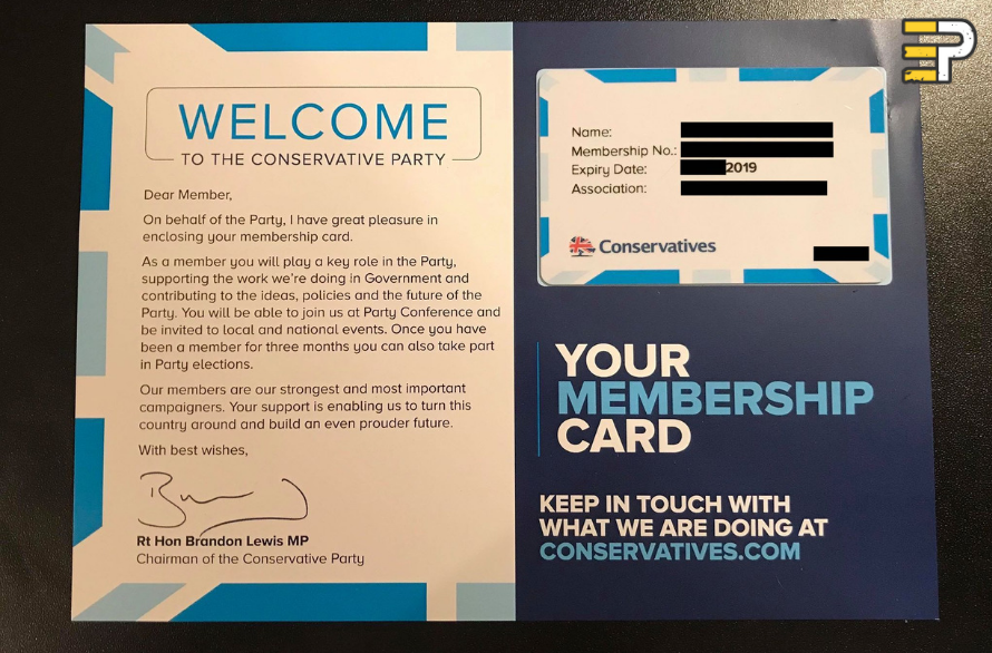 Evolve Politics Conservative Party Membership Card