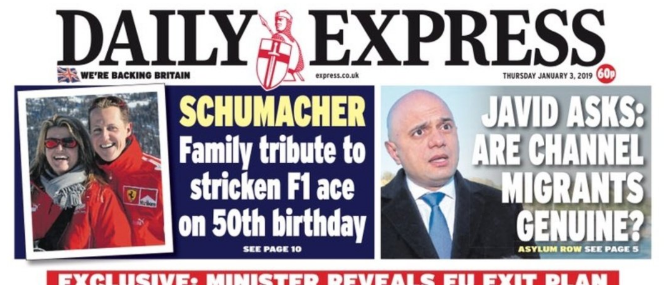 Daily Express Front Page - Sajid Javid Whitened