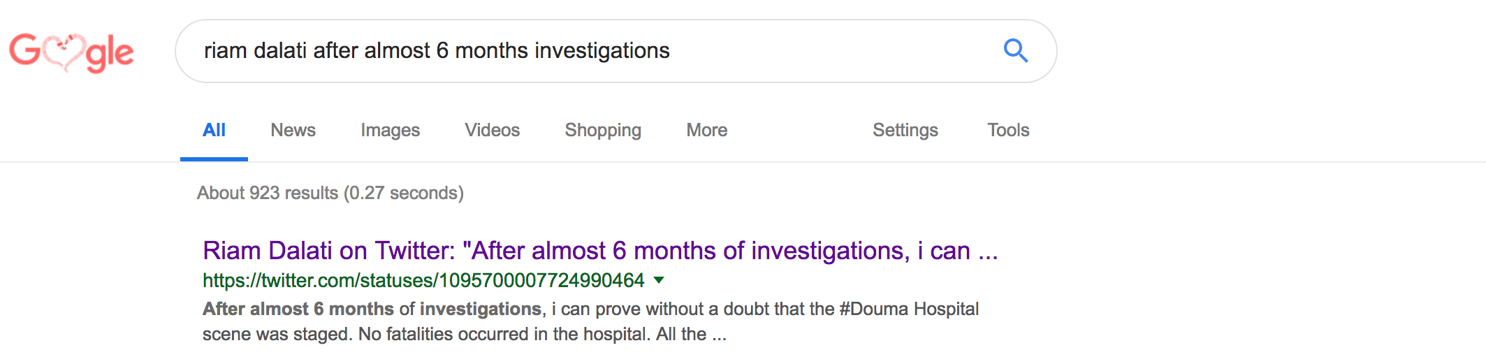 Riam Dalati - Syria Douma Staged Chemical Attack Tweet Google