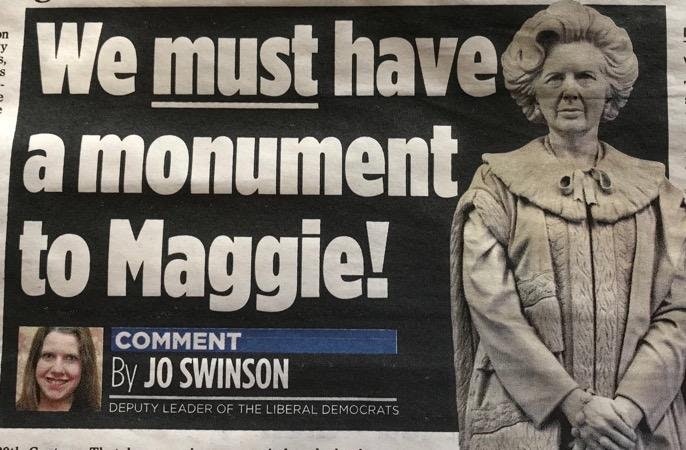 Jo Swinson Margaret Thatcher Monument