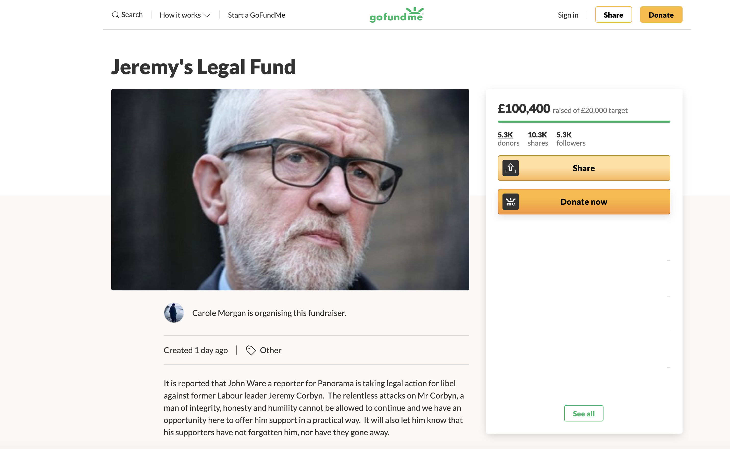 Carole Morgan Jeremy Corbyn Legal Fund 