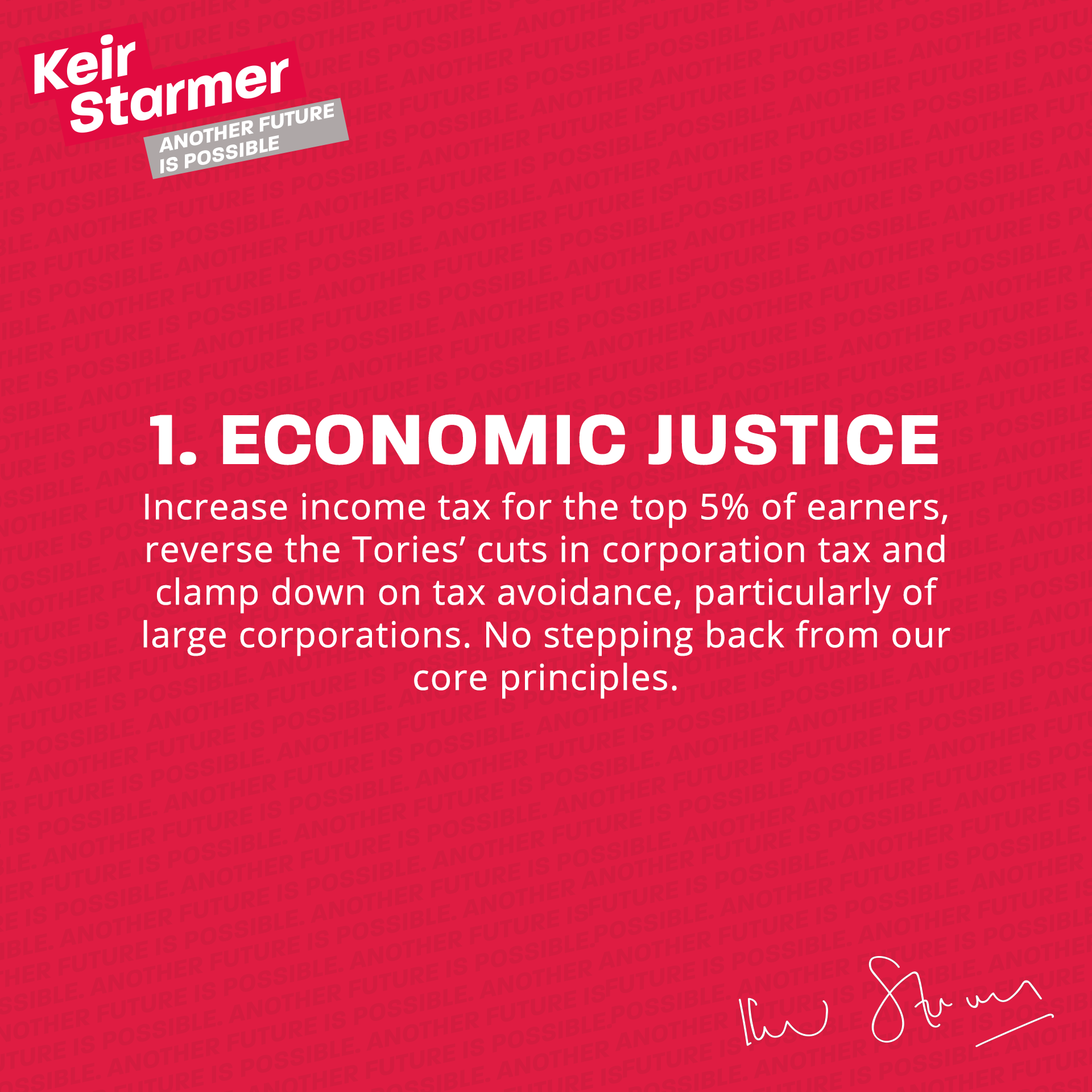 Keir Starmer - 1 Economic Justice - Leadership Pledge Graphic