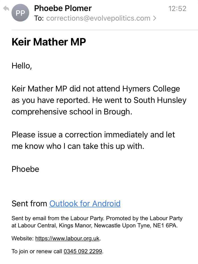 Evolve Politics Phoebe Plomer Labour Comms Email Keir Mather