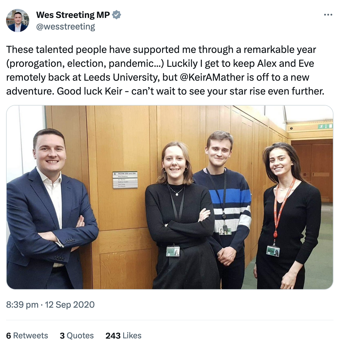 Keir Mather Old Twitter Account Wes Streeting Tweet