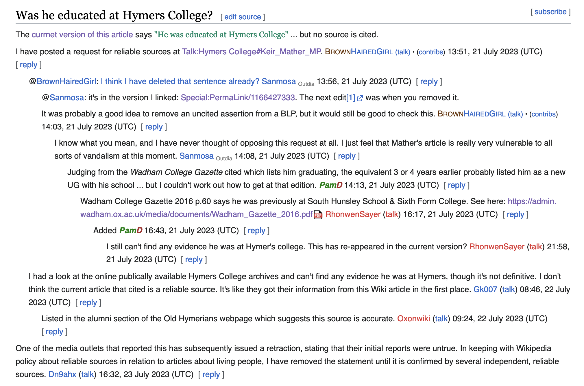 Keir Mather Wikipedia Page Tak Section Hymers College Debate
